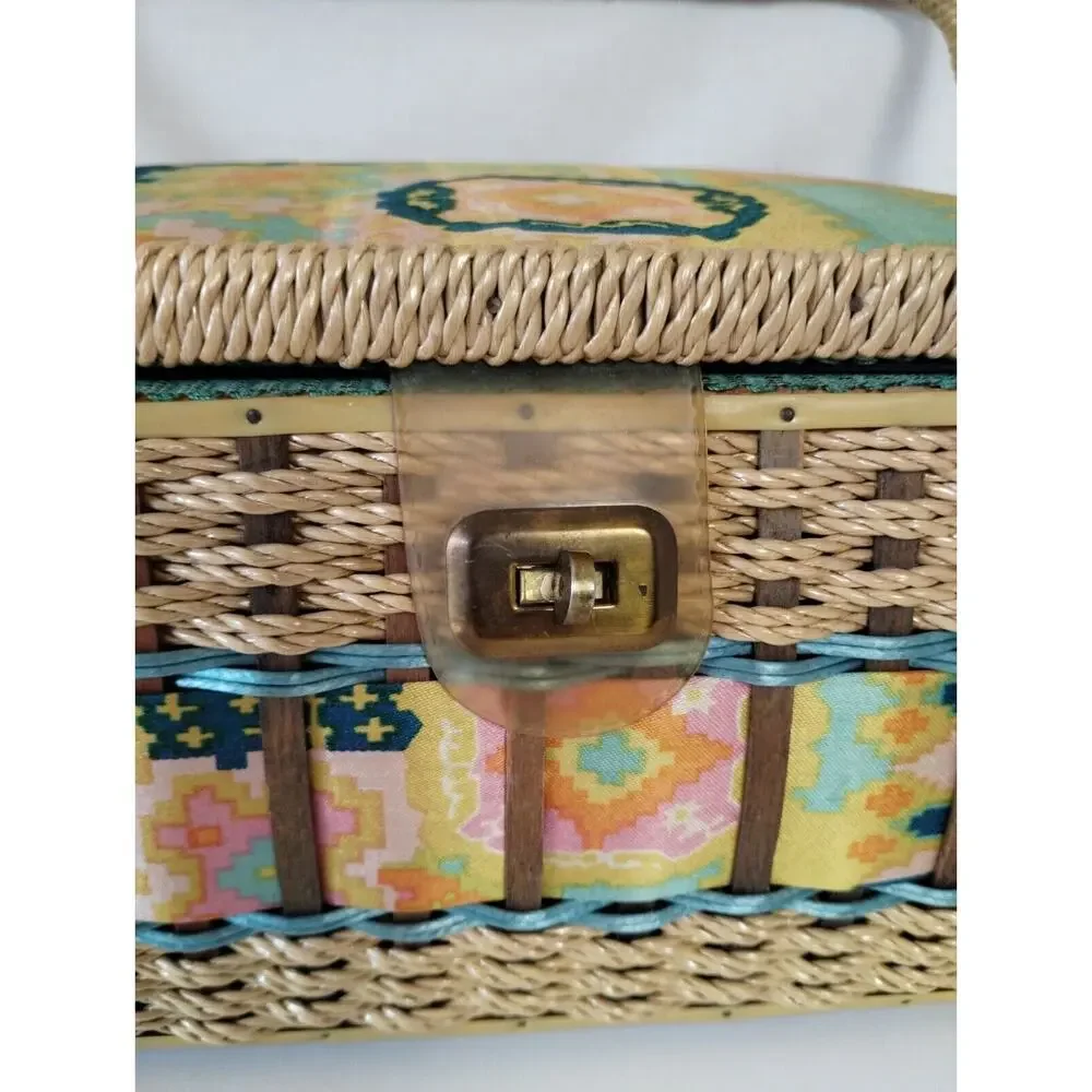 Vintage Wicker Sewing Basket - Accessories & Silk Top Cushion for Pins